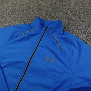 Under Armour Jacket Mens M Blue HeatGear Full Zip Running Windbreaker Coat Train